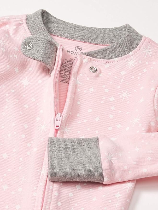 HonestBaby Non-Slip Footed Pajamas One-Piece Sleeper Zip-Front Pjs 100% Organic Cotton for Baby Girls