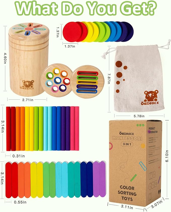 Wooden Sorting Toy for Toddlers 1-3 - Fine Motor Skills Toys，Baby Coin Bank & Color Matching Game - Sensory Educational Toy for Boys Girls TravelActivities（3in1）