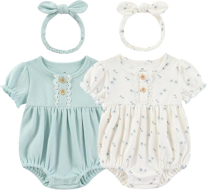 Baby Girl Clothes Cotton Bubble Romper Floral Bodysuits Infant Outfit Set