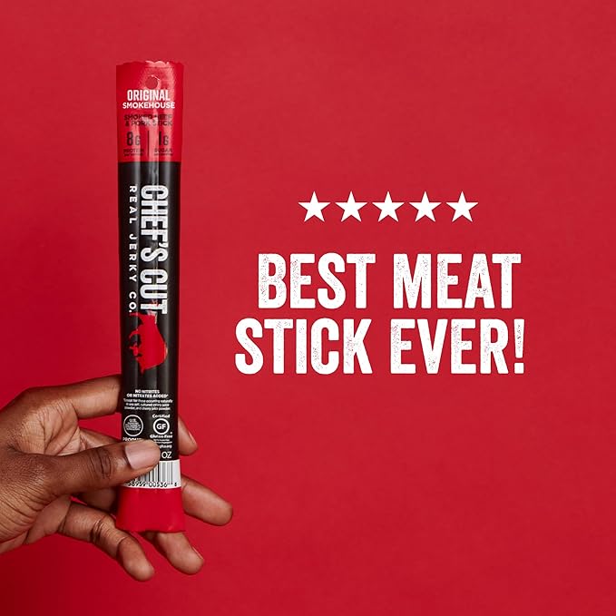 Chef's Cut Smoked Beef and Pork Jerky Meat Sticks, Original Smokehouse (1 Ounce Stick, Pack of 12) - High Protein, 8g Protein, 90 Calories, Gluten-Free, Individually Wrapped, Keto Friendly Snack, Low Carb Snack