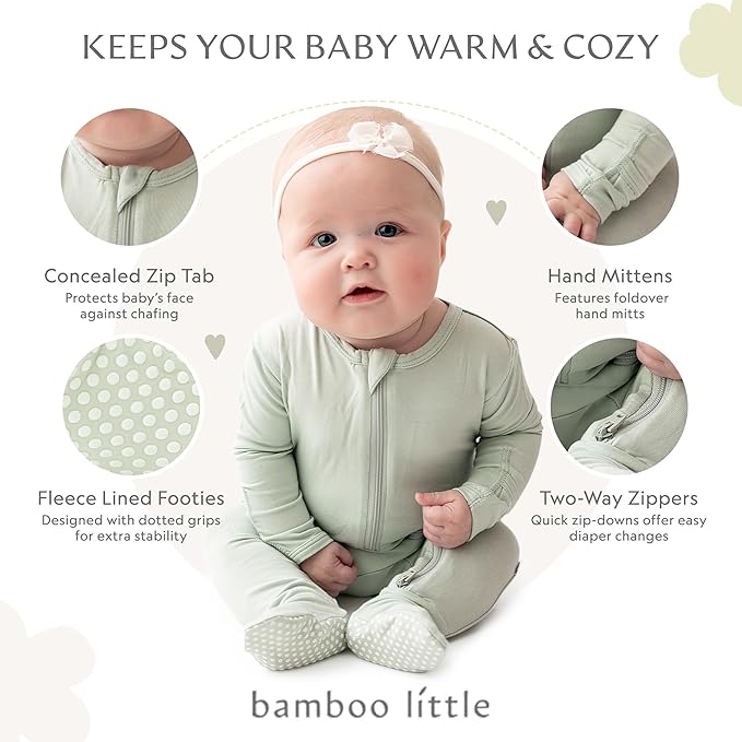 Bamboo Little Soft Baby Footie Pajamas, Baby Clothes, Newborn Sleepers, 95% Viscose and 5% Spandex, 0-24 Months