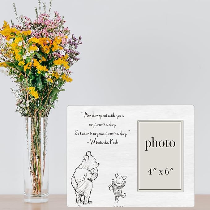 Pooh Bear Picture Frame, Romantic Pooh Gifts for Her Him, Anniversary, Birthday Gifts for Couple Best Friend, My Favorite Day Photo Frame for 4 x 6 Inch Photo