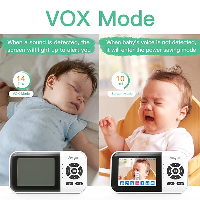 Smart Video Baby Monitor with Camera and Audio,Dual Mode,WiFi On/Off Switch,2.8inch Display,App,1080p Camera,1500ft Long Range,Night Vision,2-Way Talk,AI Baby Growth Album Function