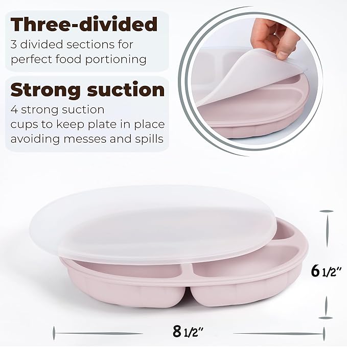 Set of Silicone Feeding Set 6 in 1 and Educational Montessori Toys, for Baby and Infant Toddlers (Rose Pink)