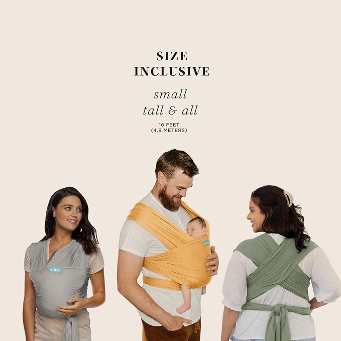 Moby Baby Wrap Carrier Classic for Newborns to Toddlers (8-33lbs), Infant Sling Carrier, Lightweight & Hands Free Design, Adjustable for All Body Types (Stone Grey)