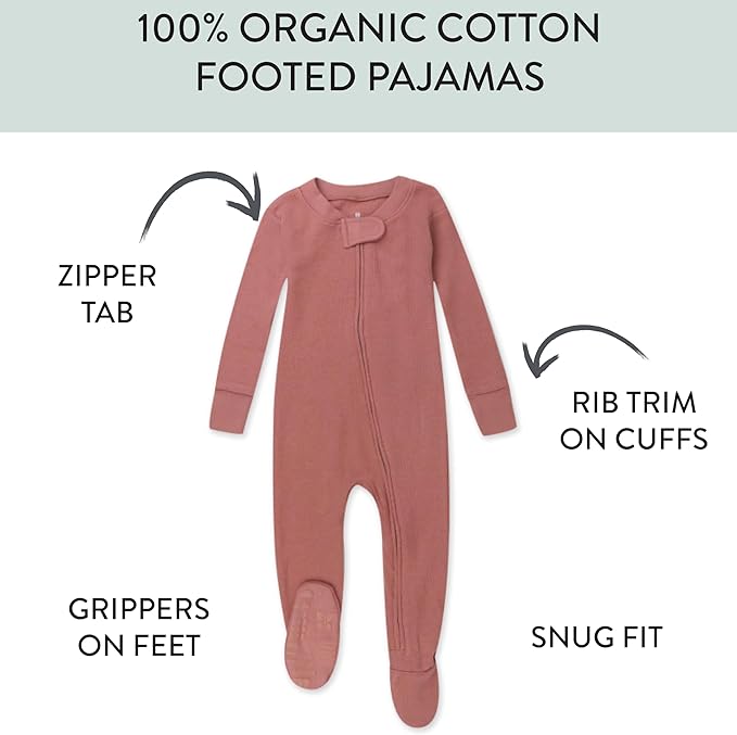 HonestBaby Non-Slip Footed Pajamas One-Piece Sleeper Zip-Front Pjs 100% Organic Cotton for Baby Girls