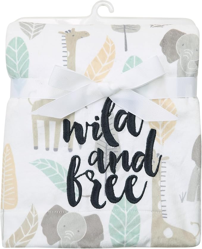 Lambs & Ivy Jungle Friends Elephant/Giraffe Safari Soft Fleece Baby Blanket