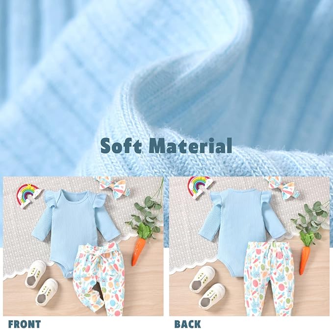 Aalizzwell Preemie Newborn Infant Baby Girls Clothes Ribbed Romper Bodysuit Pants Set Fall Winter Outfits