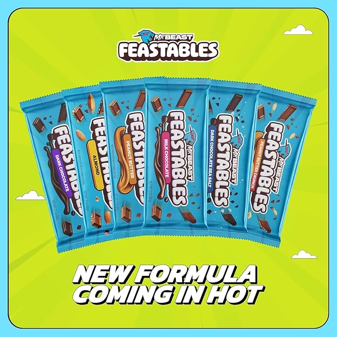Feastables MrBeast Combo Pack, King Size Milk Chocolate & Milk Crunch Bars, 10 Each, Candy Bars for Adults & Kids, Candy Bar for Snacks, Gifts, or Dessert, Fairtrade Cocoa, 2.1 Oz Each, 20 Count