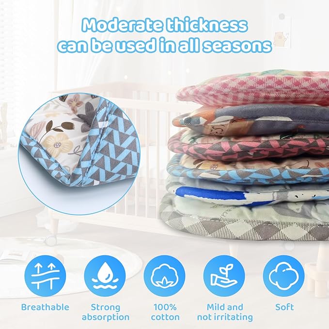 Baby Stroller Cushion,Infant Car Seat Insert-Reversible Universal Breathable and Soft Newborn Stroller Mat,100% Cotton Cover Toddler Seat Pad Liner-34x78cm,1 Pack(Colorful Flowers+Blue Triangle)