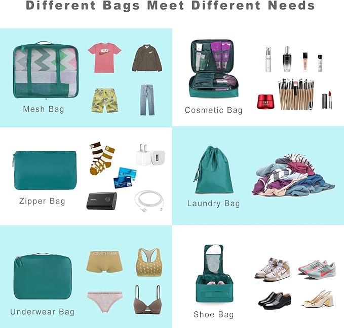 BAGAIL 8 Set Packing Cubes Luggage Packing Organizers for Travel Accessories (Aqua Color)