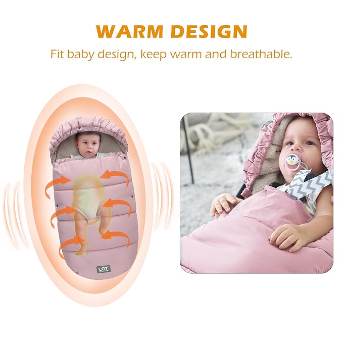 LAT Baby Warm Bunting Bag Universal,Stroller Sleeping Bag Cold Weather,Waterproof Toddler Footmuff (Detachable,Pink)