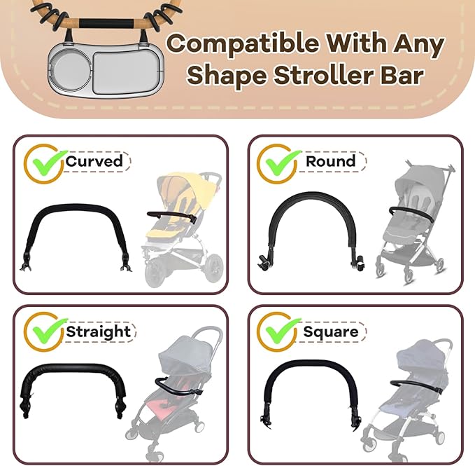 Upgraded Universal Stroller Snack Tray, Cup Holder Stroller Tray with Silicone Flexible Arms Grip, Stroller Tray Attachment for Baby Toddler Holder Stroller Accessories for Snacks On The Go