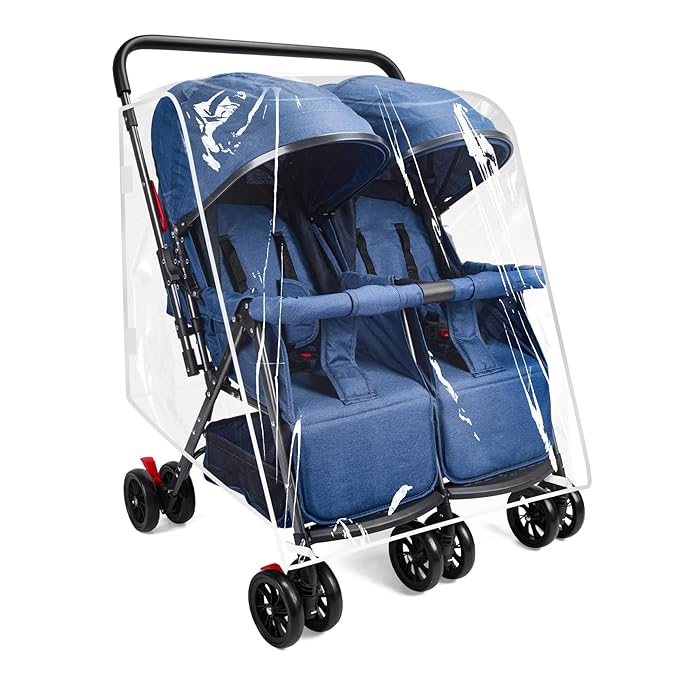 Double Stroller Rain Cover, Weather Shield for Side by Side Baby Double Stroller, Universal Waterproof Stroller Cover for Rain/Wind/Snow/Cold/Dust, Baby Travel Outdoor Accessories