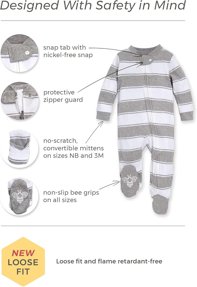 Burt’s Bees Baby Boys' One-Piece Sleep and Play 100% Organic Cotton PJs