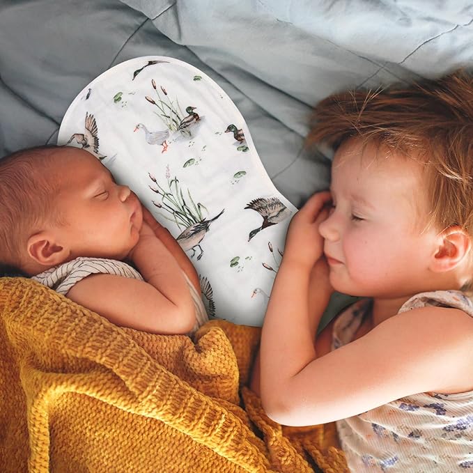 LifeTree Muslin Baby Burp Cloths - 2 Pack 70% Viscose from Bamboo and 30% Cotton Large 22'' by 10'' Absorbent Milk Spit Up Rags - Burping Cloths for Newborn, Girls Boys, MallardDuck & Olive