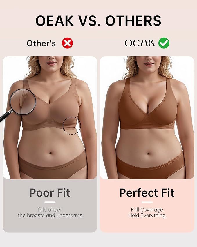 OEAK Womens Deep V Bras Wireless Comfortable Bra Supportive No Underwire Bras Tshirt Push Up Bralettes Plunge Seamless Bra