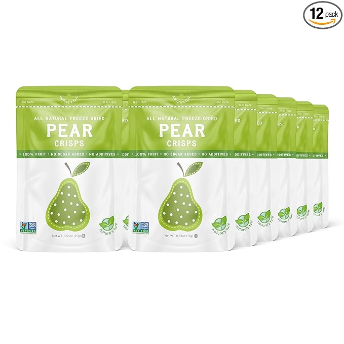 Nature’s Turn Freeze-Dried Pear Crisps – Healthy, Gluten-Free, Crispy & Delicious, Plant-Based Snack, Ideal for Cereal, Smoothies, School Lunches, & On-the-Go, Pack of 12 (0.53 oz Each)