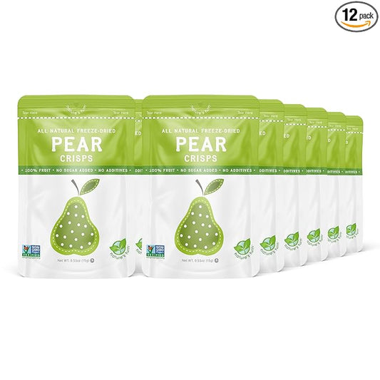 Nature’s Turn Freeze-Dried Pear Crisps – Healthy, Gluten-Free, Crispy & Delicious, Plant-Based Snack, Ideal for Cereal, Smoothies, School Lunches, & On-the-Go, Pack of 12 (0.53 oz Each)