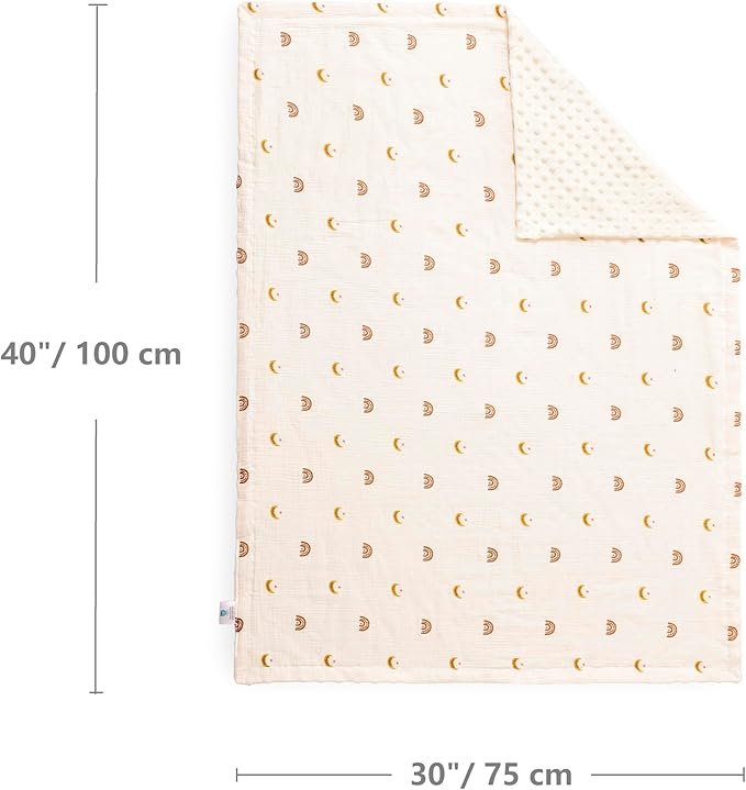 CREVENT 30''X40'' Organic Muslin Cotton Baby Blanket for Newborns, Soft Mink Backing, Essential for Baby Shower Birthday Gift - Moon 75X100cm