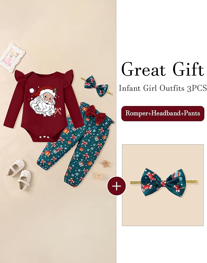 Baby Girl Clothes Newborn Infant Cotton Ruffle Romper+ Floral Pants + Headband Sets Fall Winter Outfits