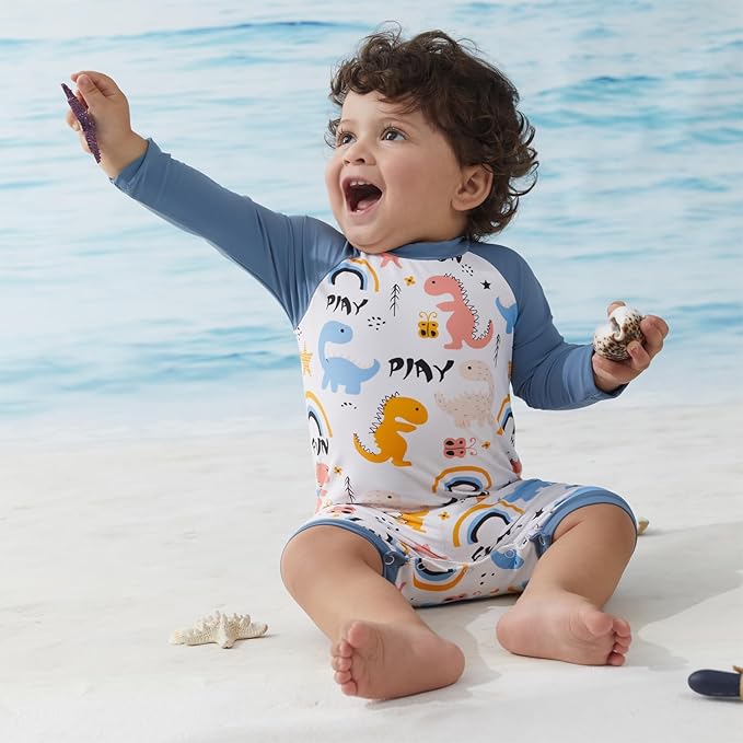 UMELOK Baby Boys UPF 50+ Sun Protection One Piece Rashguard Swimsuit with Snap Bottom