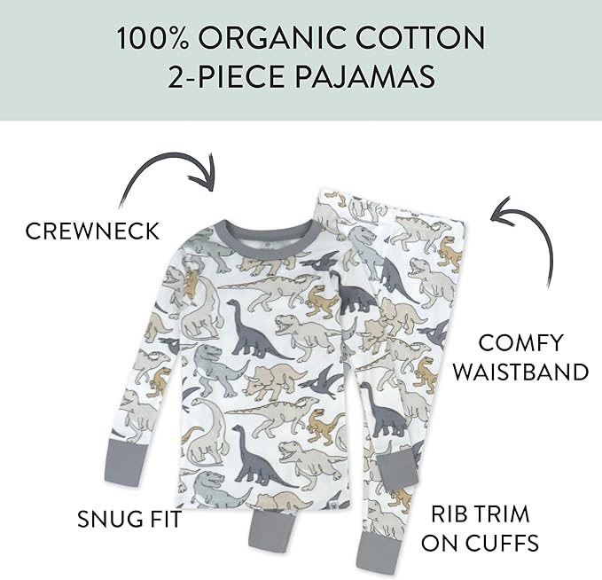 HonestBaby 2-Piece Pajamas Sleepwear Pjs 100% Organic Cotton for Baby, Toddler, Kids, Boy