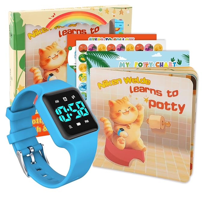 Toddler Potty Training Set – Potty Training Watch with Musical/Vibration Countdown Alerts, Fun Board Book, Progress Chart & Reward Stickers – Interactive Potty Training Kit for Kids Ages 2-6