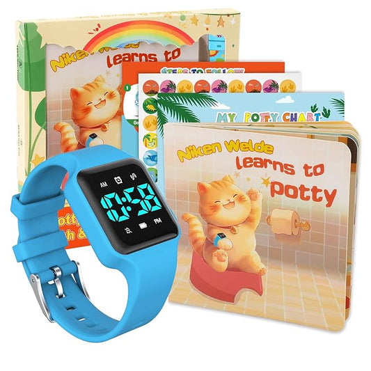 Toddler Potty Training Set – Potty Training Watch with Musical/Vibration Countdown Alerts, Fun Board Book, Progress Chart & Reward Stickers – Interactive Potty Training Kit for Kids Ages 2-6