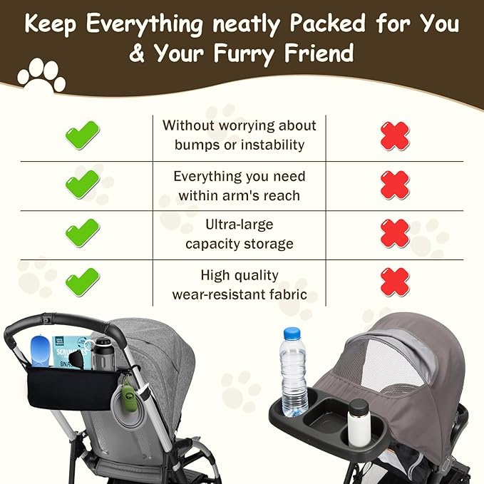 Stroller Organizer Bag with Cup Holder and Storage, Fits Baby & Dog Strollers