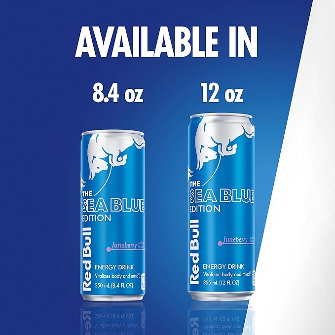 Red Bull Sea Blue Edition Energy Drink, Juneberry, with 114mg Caffeine plus Taurine & B Vitamins, 12 Fl Oz, Pack of 4 Cans