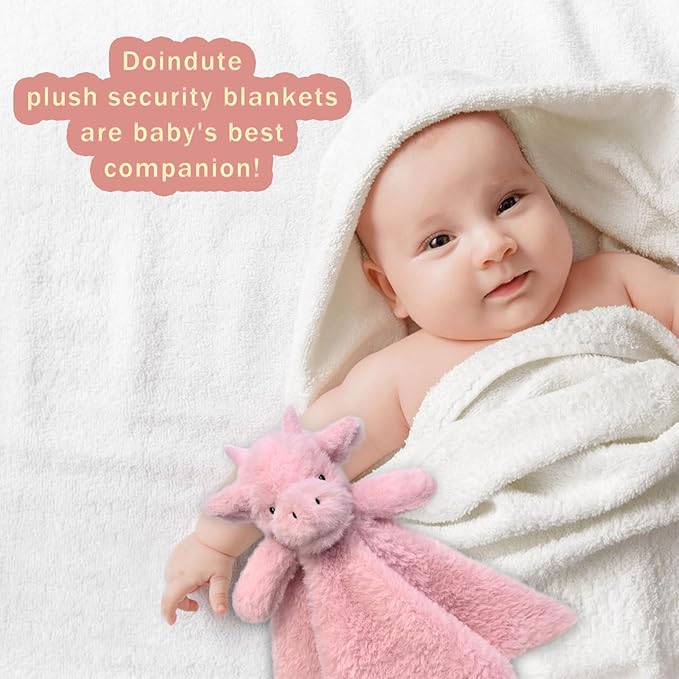 Baby Pink Dragon Soft Stuffed Animal Security Blanket, Plush Dinosaur Character Lovey Blanket, Baby Shower/Nursery Gift, Newborn Infant Toddler Snuggle Blankie for Girls Boys, 14 Inches