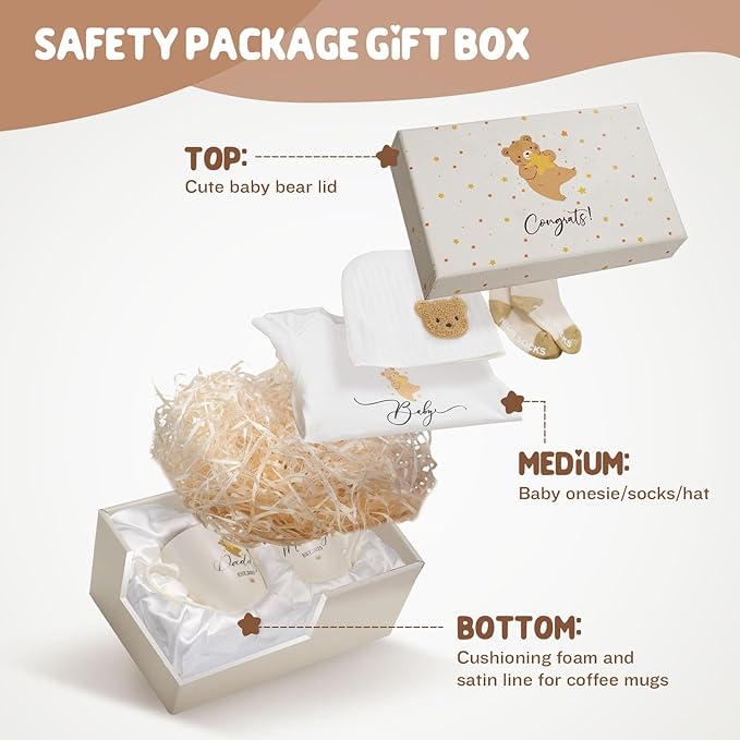 AW BRIDAL New Mom Gifts for Women, Pregnancy Gifts for New Parents First Time Moms, 2025 Gender Reveal Gift with Mom and Dad Coffee Mugs for Expecting Parents to Be, Baby Shower