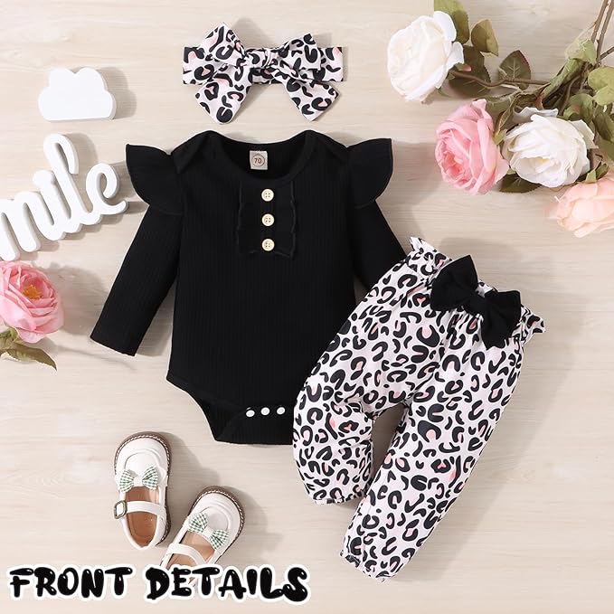 GDTOGRT Baby Girl Clothes Newborn Infant Outfits Ruffle Romper+ Floral Pants + Cute Headband Sets for Girls