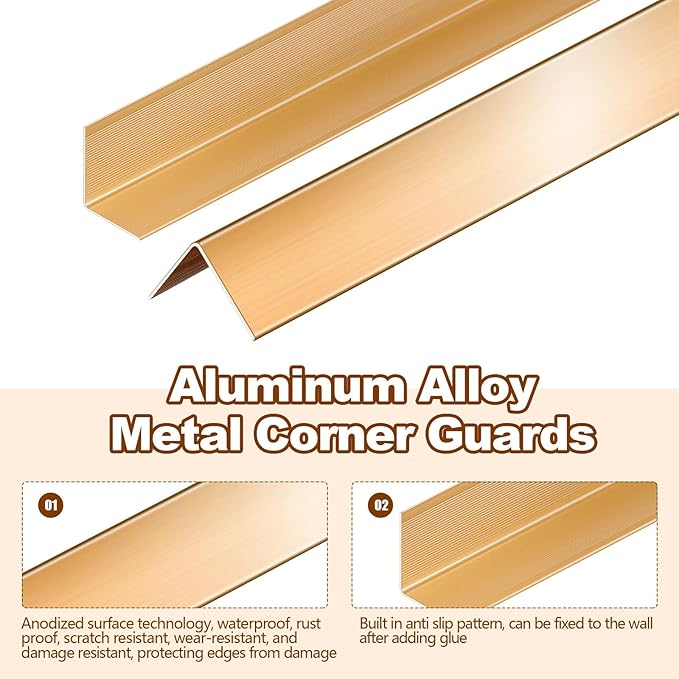 Therwen 30 Pcs Aluminum Alloy Metal Molding Corner Guards 48 x 1.2 x 1.2 Inches Wall Corner Guard Protectors with 90° Angle Door Frame Cabinet Baseboard Protector for Edge Wall Decoration (Golden)