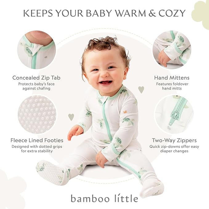 Bamboo Little Soft Baby Footie Pajamas, Baby Clothes, Newborn Sleepers, 95% Viscose and 5% Spandex, 0-24 Months