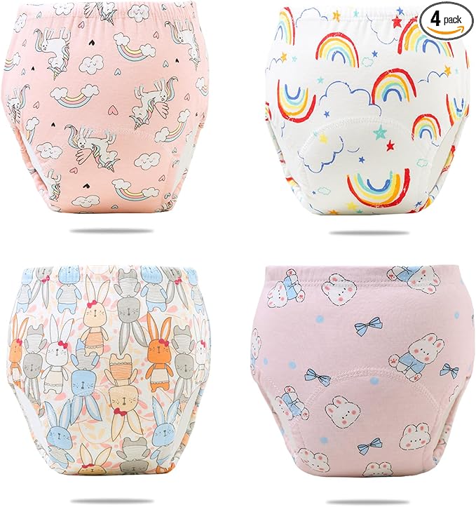 Upairy Training Pants for Boys Girls,Potty Training Underwear Girls and Boys,Up Airy Potty Pants for Toddler,Soft Absorbent & Leak-Proof with Characters, 100% Cotton Washable (4PCS,L)