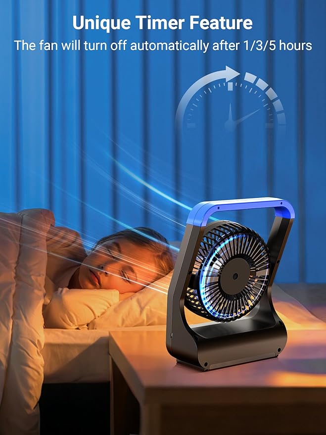 Battery Operated Fan, Camping Fan Battery Powered, Super Long Lasting, Portable D-Cell Battery Powered Desk Fan with Timer, 3 Speeds, Quiet, 180° Rotation, for Office,Bedroom,Outdoor, 5'', Model: F24