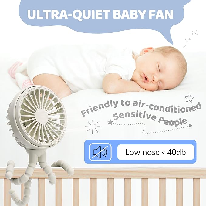 LAT Stroller Fan Flexible Tripod Clip On Fan,Portable Fan Car Seat Baby Fan with Flexible Tripod (White)