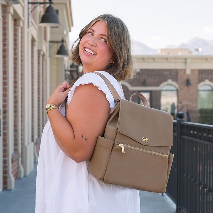 Freshly Picked Mini Classic Diaper Bag Backpack, Wipeable/Vegan Leather (Toffee)