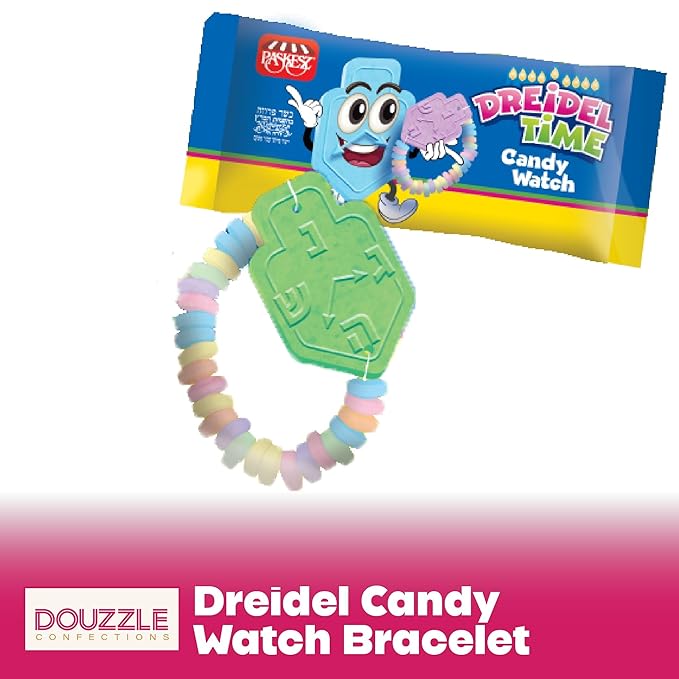 DOUzzle Hanukkah Candy Dreidels for Kids, Dreidel Time Candy Watches (Pack of 1) Hanukah Party Favors, Happy Chanuka Sweet Treat & Gifts - Kosher Parve