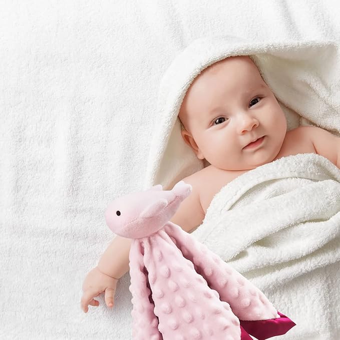 Baby Pink Whale Soft Stuffed Animal Security Blanket, Plush Whale Character Lovey Blanket, Baby Shower/Nursery Gift, Newborn Infant Toddler Snuggle Blankie for Boys Girls, 13 Inches