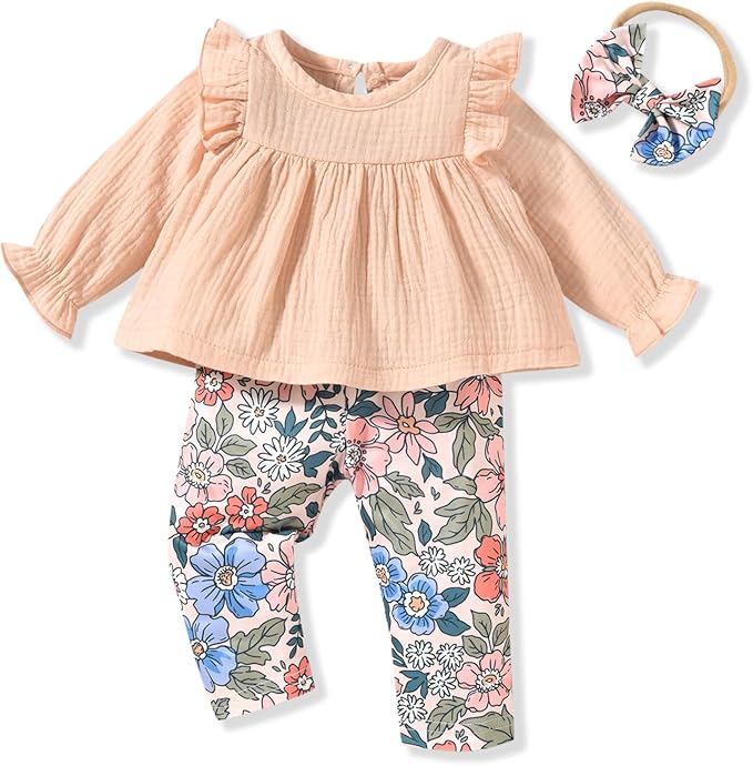 HINTINA Infant Baby Girl Long Sleeve Fall Winter Outfits With Headband