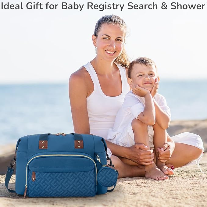 Diaper Bag Tote, Baby Bag Travel Diaper Tote Bag with Pacifier Case, Cute Maternity Hospital Baby Stylish Diaper Tote for Mom Dad Medium Size, Blue