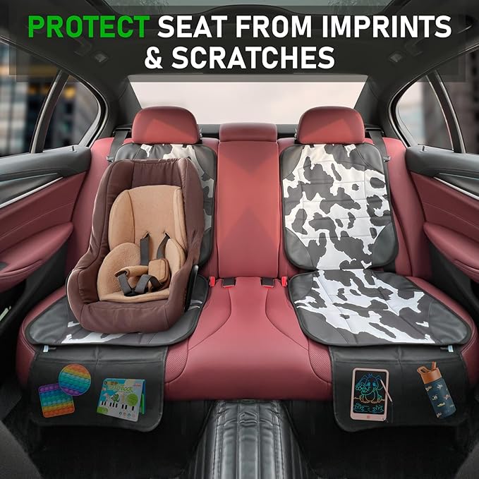 Siivton Car Seat Protector for Child Car Seat,Waterproof Car Seat Cover with Thick Padding, Non-Slip Backing, Protects Fabric & Leather Seats, 2 Mesh Storage Pockets(2 Pack)
