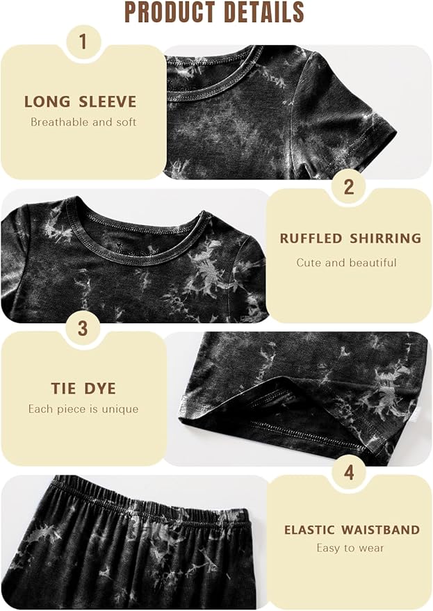 Jimonda Baby/Toddler Soft Sleepwear Short sleeve Kids Cool Pajama Outdoor 2-Piece Shirt&Shorts Casual sets Tie Dye PJ