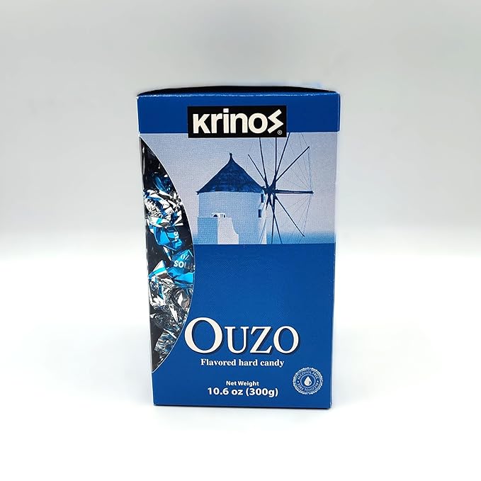 Krinos Ouzo Candy - Greek Favorite - Licorice Flavored Treat - Delicious Hard Candy - All Natural Flavors - Contains No Alcohol and No Gluten - Perfect for Parties, Party Favors, or Gifts (2pk)