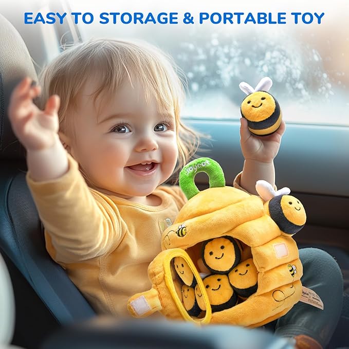 JoyCat Baby Toys 6-12 Months - Soft Baby Beehive with 5 Sensory Bees - Rattle, Crinkle Paper, Squeaker, Mirror, Busy Montessori Soft Toys for Toddlers 0-3 Years Old - Bee Plush Boy Girl Birthday Gift