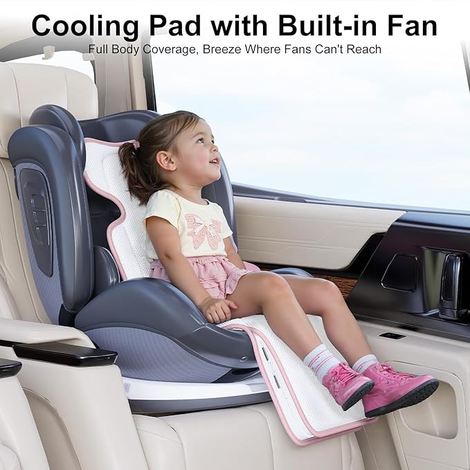 AMACOOL Baby Stroller Cooling Pad, 3D Breathable Carseat Cooling Pad with 2 Built-in Blower, Max 10H Ventilation 3 Speeds 10000mAh Rechargeable Cooling Mat Liner for Toddler Baby Summer Essentials
