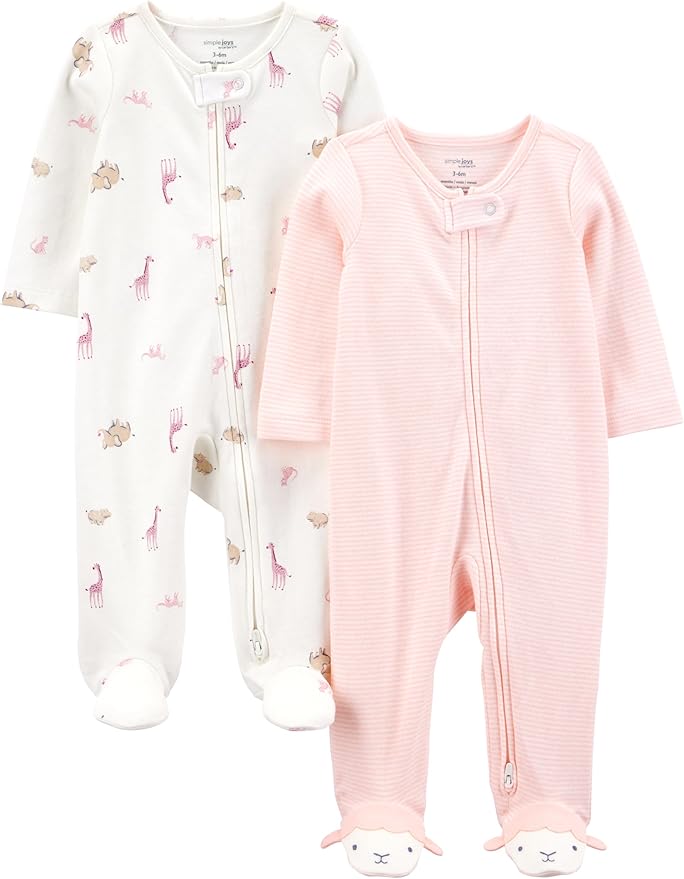 Simple Joys by Carter's Baby Girls' Cotton Footed Sleep and Play, Pack of 2